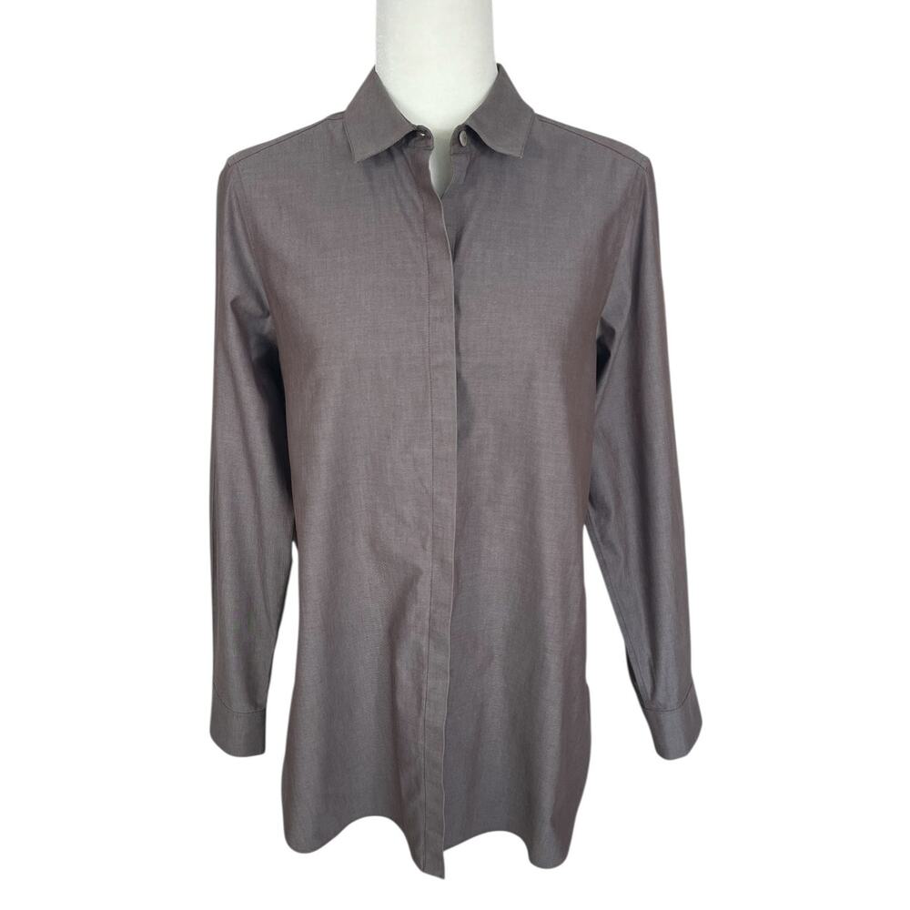 Foxcroft Heritage Non-Iron Button Down Shirt Brown Women's Size 8 Career Office